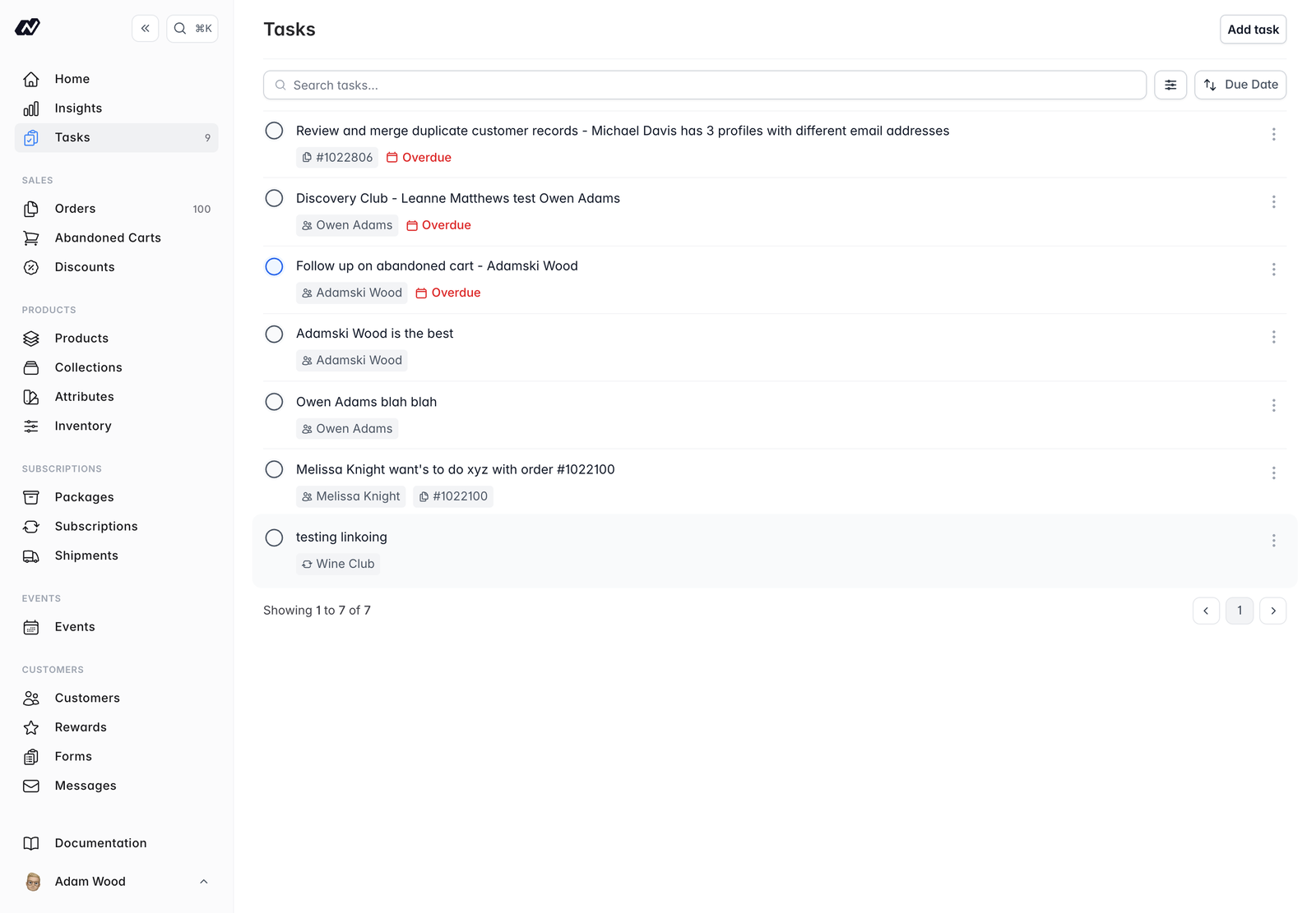 Tasks list