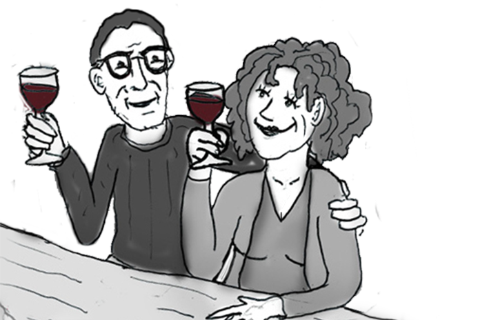 Katie and Jean-Marctasting wine